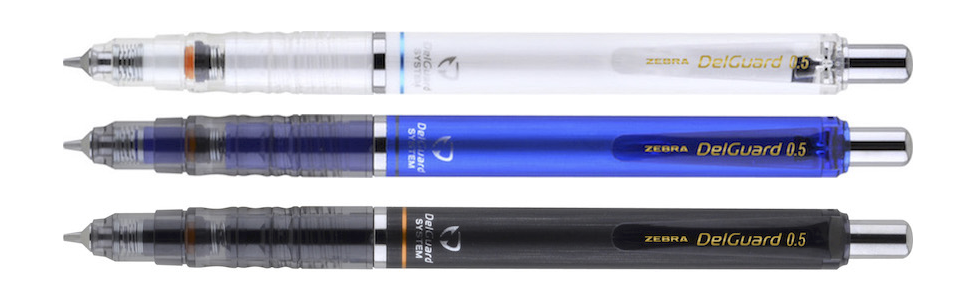 delguard mechanical pencils from zebra pen,available in 3 colors: white, blue and black,zebra pencil
