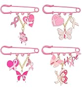 PH PandaHall 4pcs Breast Cancer Awareness Pins Pink Ribbon Awareness Pins with Butterfly Heart, 2...