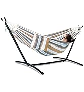 GAFETE Double Hammock with Stand for Outside, Upgraded Spreader Bar, Heavy Duty Space Saving Stee...