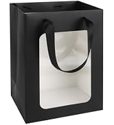 MOXARYSU 3 Pcs Black Gift Bags with Clear Window: 9.8x5.1x7.1 Inch Medium Kraft Paper Bags with H...