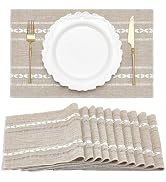 TWINKLEMON 10PCS Cotton Linen Placemats 12 x 18 Inch Boho Placemats Rustic Hemstitch Place Mats H...