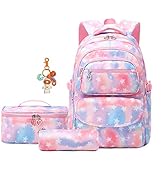ZHANAO Daisy Prints Backpack Set with Lunch Kits Bookbag for Teenager Girls 3pcs Gradient SchoolB...