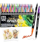 Kebuye Art Markers Pens Brush Tip - 60 Color Dual Brush Pen and Fine Tip Marker for Coloring Draw...