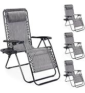 NEWBULIG Zero Gravity Chair Set of 4, Lounge Chair Folding Portable Adjustable Camping Reclining ...