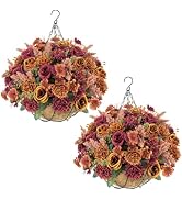 GTIDEA Artificial Fake Hanging Baskets Fall Flowers for Outdoors Decoration | Faux Silk Rose Plan...