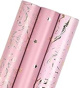 WRAPAHOLIC Wrapping Paper Roll - Pink Marble/Floral/Star Set, Perfect for Birthday, Holiday, Moth...