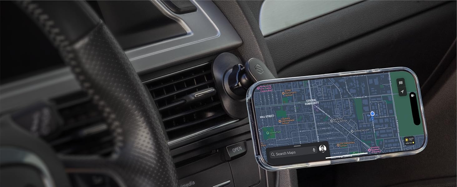 Vent phone mount for car with a swing arm magnetic phone holder for car positioned beside the vent