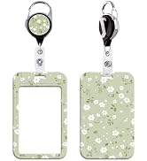 Green ID Badge Holder Cute Flowers Keychain Retractable Badge Reel with ID Holder for Keys & ID B...