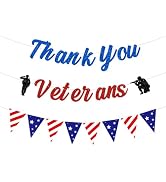 ANFEST Thank You Veterans Banner, Veterans Day Decorations | PreStrung Patriotic Red White Blue B...
