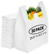 Reusable t-shirt shopping bags bulk 50 pack white, durable washable foldable recyclable grocery tote
