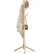 Azaeahom Wooden Coat Rack Stand, Free Standing Coat Rack with 8 Hooks 3 Adjustable Heights for Cl...
