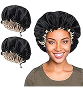 SUNLAND Satin Bonnet Hair Bonnet Silky Sleeping Cap Adjustable Satin Cap for Night Sleeping Hair ...