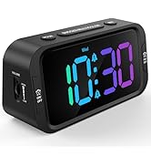 Odokee Digital Dual Alarm Clock for Bedroom: RGB Electric Clock with USB Charger for Kids Teens -...