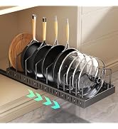 Pull Out Pots and Pans Organizer Under Cabinet, Expandable Sliding Lid Holder and Pan Rack for Ki...