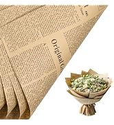 RUSPEPA 20 Sheets Kraft Newspaper Flower Wrapping Paper, Reversible Floral Bouquet Paper, Black F...