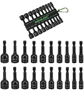 20-Piece Magnetic Nut Driver Set, Metric & SAE 1/4" Hex Shank, Drill Socket Set, Impact Driver Bi...