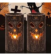 Lasumora Halloween Hollow Tree Cutout Candle, Flameless Pillar Candles with 6H Timer, Tree Hollow...