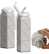 BEAUTAIL Collapsible Water Bottles with Straw 20.6oz, Silicone Foldable Portable Water Bottle, Li...