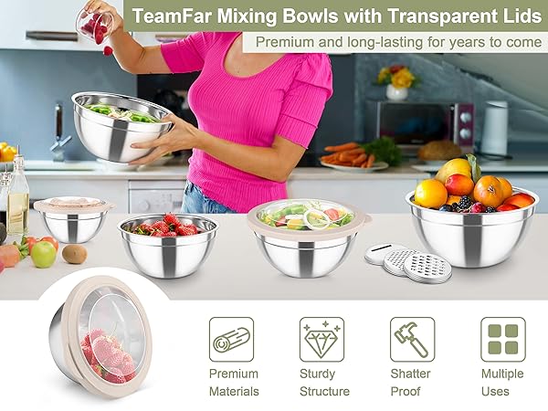 Rust-proof stainless steel bowl, plastic lid with silicone rim are food grade for reliable use.