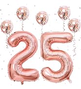 40 Inch 25 Balloon Number, Large Foil 2 & 5 Number Balloons, Rose Gold Self Inflating Number Ball...