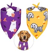 2 Pack Halloween Dog Bandanas- Reversible Halloween Pet Bandanas Ghost Skull Bat Witch Hat, Purpl...