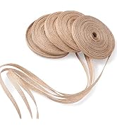 Pandahall 5 Rolls Natural Burlap Fabric Ribbon 1/4 inches Tan Jute Linen Ribbon Rolls for Party D...