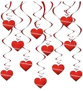 BEISHIDA Happy Valentine's Day Hanging Swirls Valentine's Decorations Red Heart Hanging Ornament ...