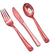 Glowserve 153 Pack Red Plastic Silverware - Heavy Duty Red Silverware Set - 51 Forks, 51 Knives, ...