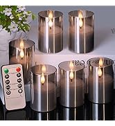 VIODAIM Gray Glass Flameless Votive Candles: Battery Operated with Remote and Timer LED Flickerin...
