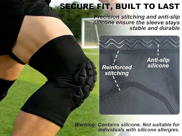 Anti-slip silicone, high dense stitching ensure a secure and compression fit perfect for football