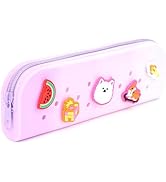ECHSRT Cute Pencil Case for Girls,Silicone Pencil Pouch with Personality DIY Holes and 10 Charms,...