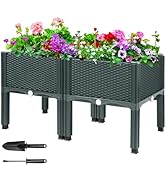 MAYOLIAH Raised Garden Bed with Drainage Elevated Planter Box Plastic Raised Beds for Gardening V...
