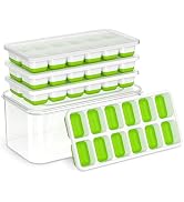 NFK Ice Cube Tray with Lid & Bin - 4 Pack Stackable Silicone Trays for Freezer with Storage Conta...