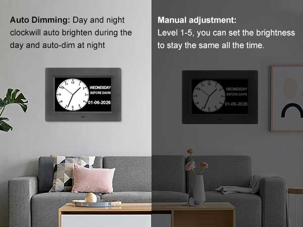 vision impaired clock automatically adjust brightness when day(7:00 AM) and night(7:00 PM) varies