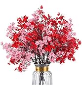 HIAGROW 8Pcs Babys Breath Fake Artificial Flowers, Real Touch Red Pink Mix and Match Plants Silk ...
