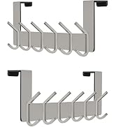 Brushed Nickel Over The Door Hooks, Heavy Duty Stainless Steel Door Hanger with 6 Double Hooks fo...