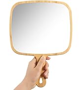 YEAKE Hand Mirror,Extra Large Natural Bamboo Handheld Mirror with Handle, Single-Sided Portable T...