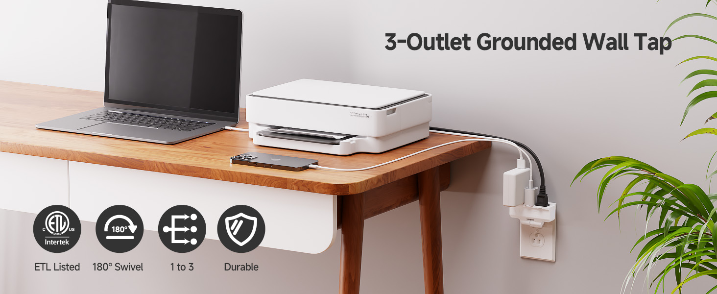 3-Outlet Grounded 180 Degree Swivel Wall Tap