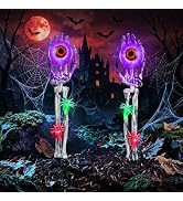 Halloween Decorations Outdoor, 2 Pack Halloween Skeleton Hands Decorations | with Eyeball & Spide...