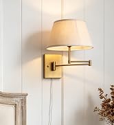 JIMUBEAM Vintage Linen Fabric Swing Arm Wall Sconces Adjustable Head Plug in