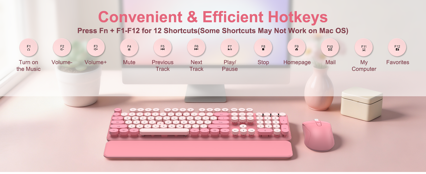 Pink Wireless Keyboard and Mouse Combo