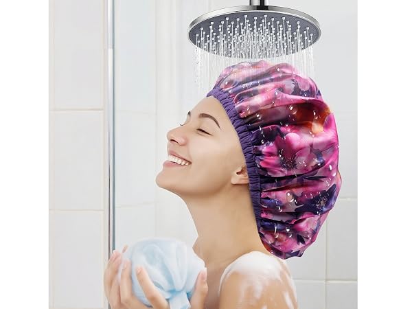 2 Layers Waterproof Terry Cloth Shower Caps-Purple