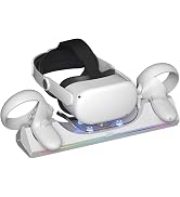 SAQCIO Charging Dock for Oculus Quest 2 with Color RGB Light, Magnetic Charger Station Both for H...