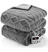 CAROMIO Electric Blanket Queen Size Dual Control - Thick Tufted Sherpa Heated Blanket Queen with ...