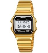 Gosasa Unisex Square Face Digital Watch Retro Y2K Stainless Steel & Stretching Band 30M Waterproo...