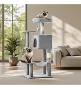 Sweetcrispy 44 Inch Cat Tree Tower, Cat Climbing Tower with Natural Sisal Scratching Posts, Hammo...