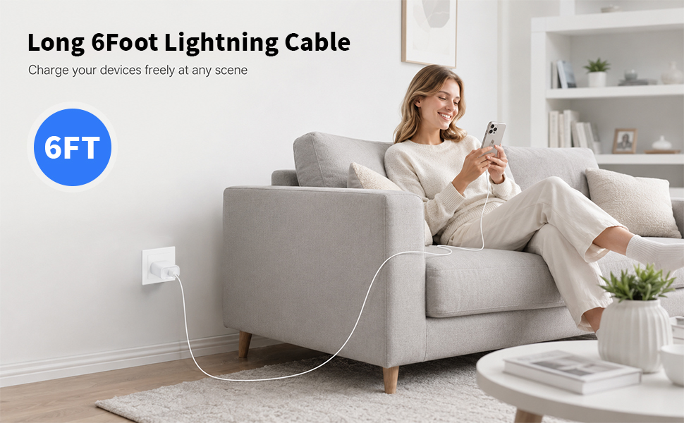 6FT Long Lightning Cable 2Pack