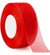 Jutieuo 1-1/2 Inch 50 Yards Red Christmas Ribbons, Sheer Organza Holiday Ribbons for Gift Wrappin...