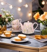 Durable Porcelain Teapot (28.7 Fl Oz/ 850 ML) Set With 2 Cups (9.2 Fl Oz/ 275 ML) And Saucers - E...