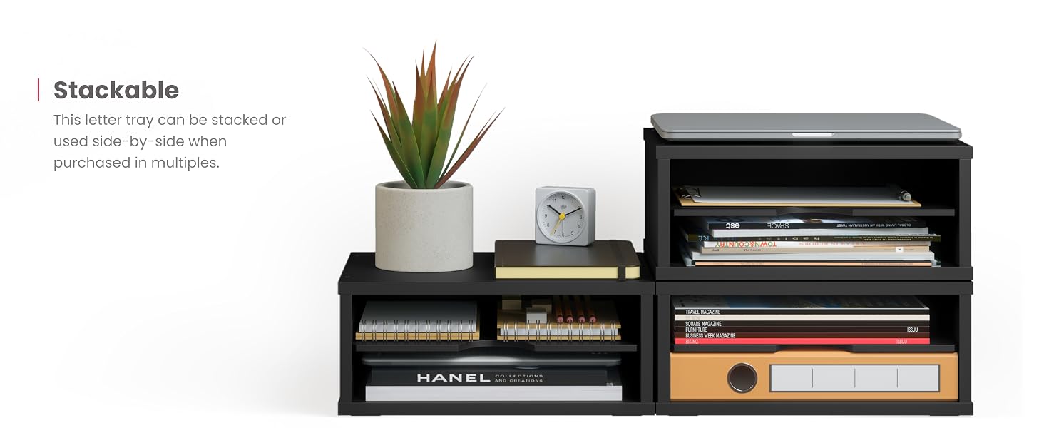 Ballucci stackable 2-tier paper organizer storage, paper holder for desk, black